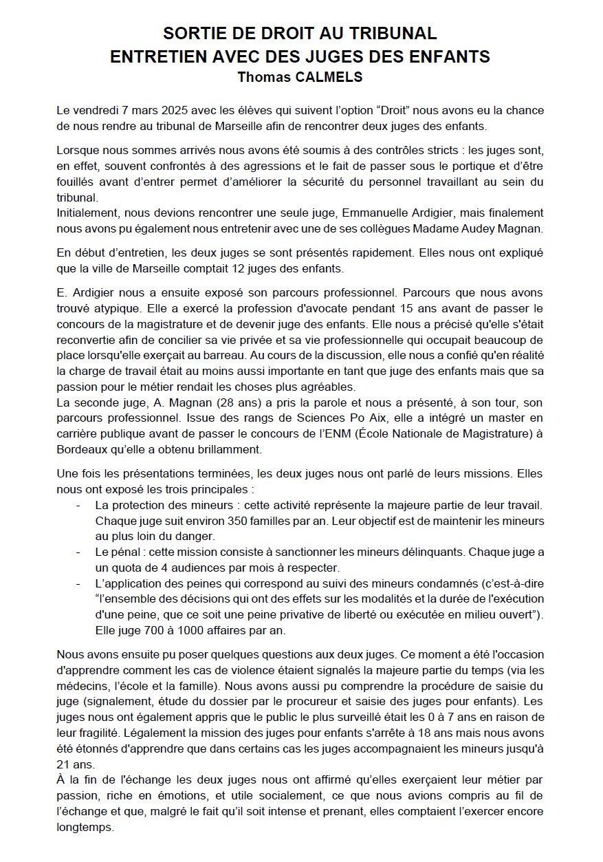 Compte-rendu de l'entretien avec des juges des enfants